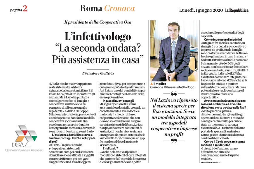 Covid, Milanese: pià¹ assistenza domiciliare per limitare i contagi