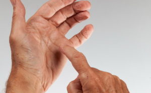 Male hand holding invisible smartphone